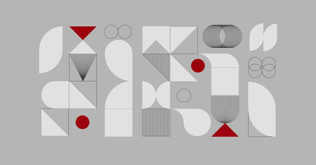 Modern abstract background with geometric shapes and halftone textures. Geometric pattern in Scandinavian style.