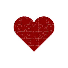 Wall Mural - Jigsaw puzzle with all its pieces put together forming a big red heart of love. Stock Vector illustration isolated on white background.