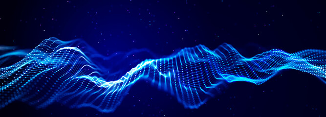 Digital technology background. Dynamic wave of glowing points. Futuristic background for presentation design. 3d