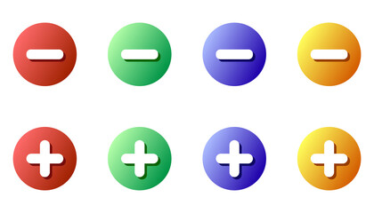 Poster - Plus and minus icons set. Vector set of colored plus and minus buttons in flat style. Concept icons with plus and minus for web design and graphical interface. Vector illustration.