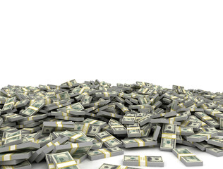 Poster - Large pile of money. US Dollars heap isolated on white background