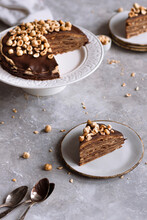 Chocolate And Hazelnut Crepe Cake.
