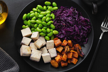 Sticker - Appetizing vegan bowl with tofu on plate