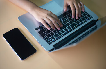 Shopping online, Hand touch on the keyboard