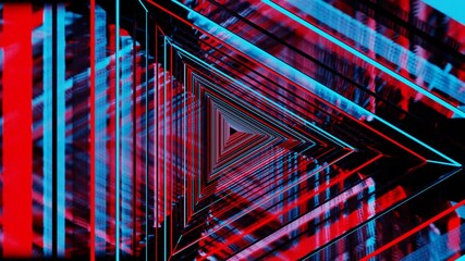 Wall Mural - 4k video animation of colorful neon lights triangular tunnel looping effect motion graphic.