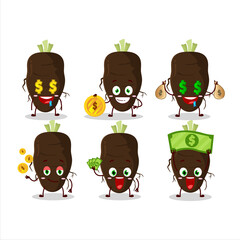 Sticker - Black salsify cartoon character with cute emoticon bring money