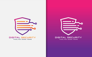 Poster - Digital Security Logo Design. Abstract Shield with Digital Tech Concept. Usable for Business Brand,Tech and Company. Vector Logo Illustration.