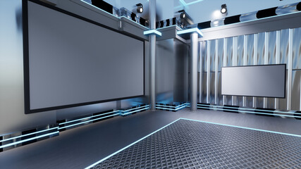 Wall Mural - News Studio, Backdrop For TV Shows .TV On Wall.3D Virtual News Studio Background, 3d illustration