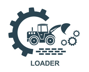 Vector icon of the tractor loading truck logo. Construction and special equipment, tractor.