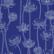Blue depth background with lotuses. Seamless vector pattern