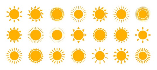 Poster - Sun icon set. Vector flat design. Collection of sun stars for use in as logo or weather icon.