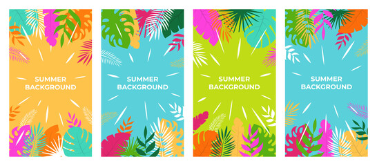 summer background vector summer plant design for social media stories. summer background in flat sty