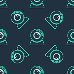 Sticker - Line Web camera icon isolated seamless pattern on black background. Chat camera. Webcam icon. Vector.