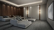© P11irom - Sofa bed in modern home theater room, 3D render