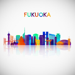 Fukuoka skyline silhouette in colorful geometric style. Symbol for your design. Vector illustration.