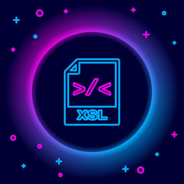 Glowing neon line XSL file document. Download xsl button icon isolated on black background. Excel file symbol. Colorful outline concept. Vector.
