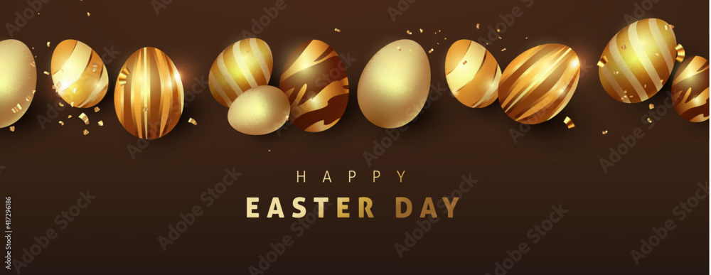 Easter background template with luxury premium golden eggs. - obrazy, fototapety, plakaty 