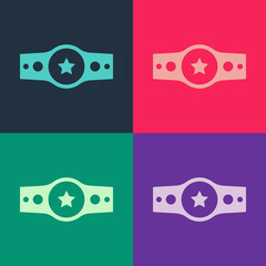 Wall Mural - Pop art Boxing belt icon isolated on color background. Belt boxing sport championship winner fight award. Vector.