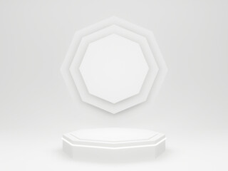 3D rendered white decagon podium.