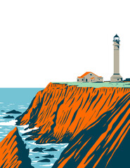 Wall Mural - WPA poster art of the Point Arena Lighthouse in Mendocino County located in California Coastal National Monument coast of California done in works project administration or Federal Art Project style.