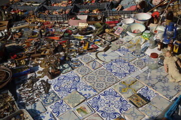 A vintage stall at a flea market at Alfama district in Lisbon, Portugal.