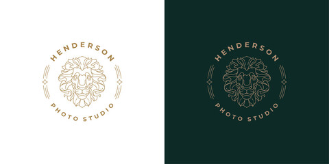 Wall Mural - royal lion head logo template linear vector illustration