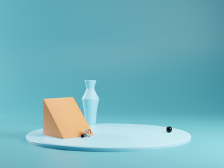 Fototapete - Modern geometric 3d render of podium or pedestal for products. Glass, plastic materials. Empty stand