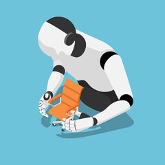 Poster - Isometric Ai Robot Protecting Office Chair