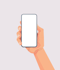 Poster - human hand holding smartphone with blank touch screen using mobile phone concept isolated vertical v
