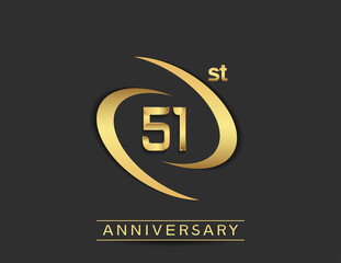 Wall Mural - 51 years anniversary logo style with swoosh ring golden color isolated on black background for celebration moment