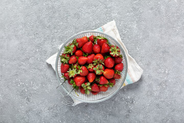 Wall Mural - Eco friendly strawberries on gray background with copy space