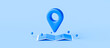 canvas print picture - Locator mark of map and location pin or navigation icon sign on blue background with search concept. 3D rendering.