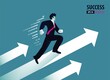 © L_Nuge - Business arrow concept with businessman on arrow flying to success. grow chart up increase profit sales and investment. background vector
