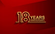 18 years anniversary line style design golden color with elegance red background for celebration