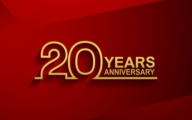 Wall Mural - 20 years anniversary line style design golden color with elegance red background for celebration