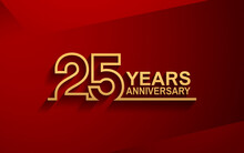 25 Years Anniversary Line Style Design Golden Color With Elegance Red Background For Celebration