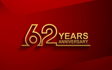 62 Years Anniversary Line Style Design Golden Color With Elegance Red Background For Celebration