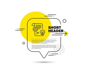 Poster - Cogwheel line icon. Speech bubble vector concept. Engineering tool sign. Idea bulb symbol. Cogwheel line icon. Abstract bubble balloon badge. Vector