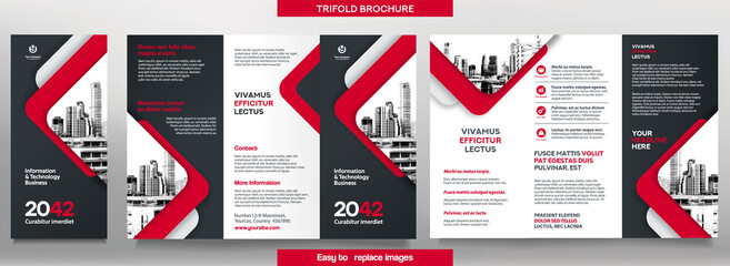 Wall Mural - business brochure template in tri fold layout. corporate design leaflet with replacable image.