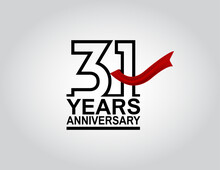 31 Years Anniversary Logotype With Black Outline Number And Red Ribbon Isolated On White Background For Celebration
