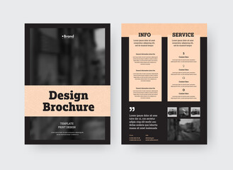 Poster - Vector brochure template with nude square design on black background, place for photo, information, business promotion.