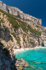 Panoramic view of the bay beach called Cala Mariolu in the Orosei gulf (Sardinia, Italy)