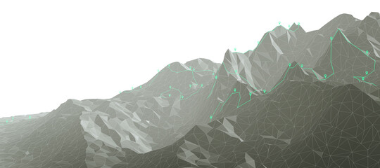 Wall Mural - overview of a winding hiking trail through the mountains with waypoints - 3d illustration