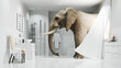 Elefant im Badezimmer als Haltbarkeit Konzept