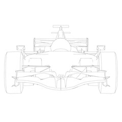 Wall Mural - Contour of a racing car from black lines on a white background. Front view. Vector illustration