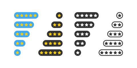 Wall Mural - rating stars icons. five stars feedback. product rating or customer review five star for app. vector