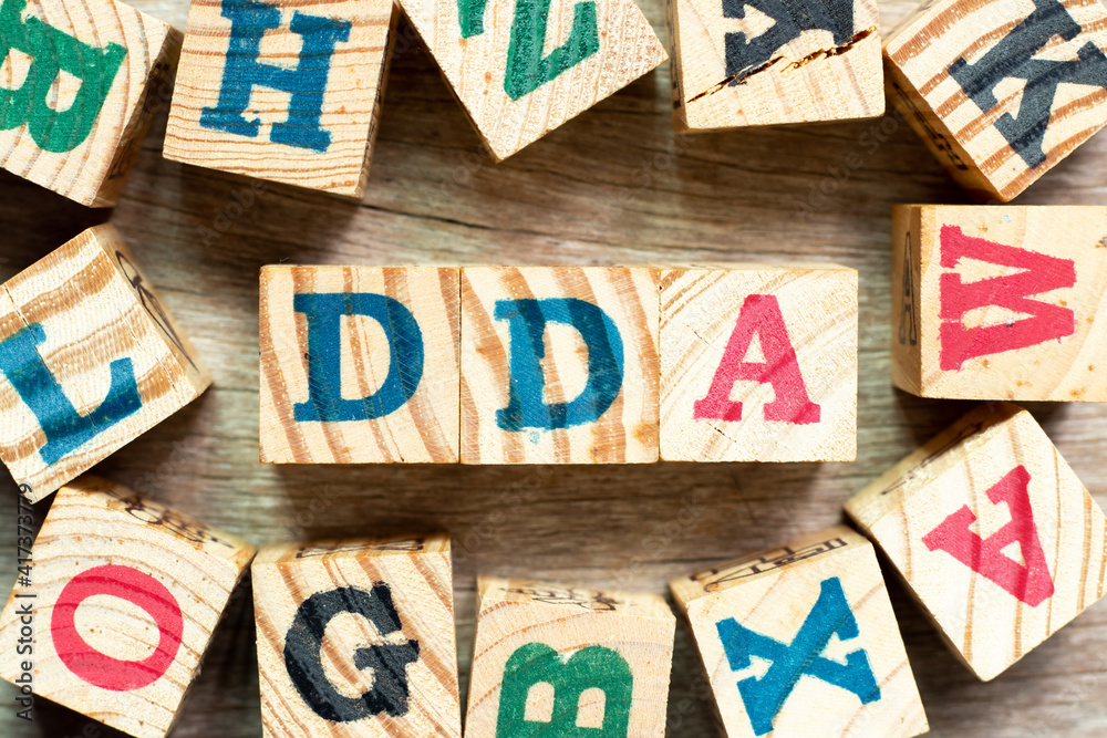 Alphabet letter block in word DDA (Abbreviation of Depreciation