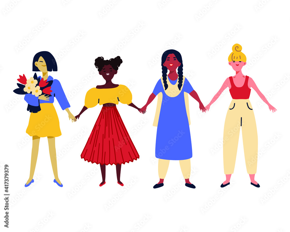 Happy girls of different ethnic groups