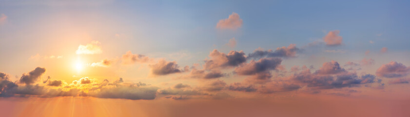 Wall Mural - huge panorama of sunset sunrise sundown sky with real sun