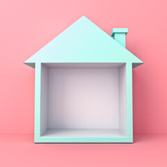 Aufkleber - Blue pastel color exhibition booth blank display house box stand isolated on pink pastel color background minimal conceptual 3D rendering